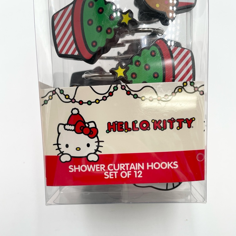 Hello Kitty Christmas Holiday Pink Shower Curtain and Shower Curtain Hooks - Picture 6 of 7